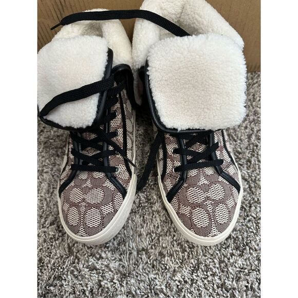 Coach Monogram Jacquard Foldover High Top Sneakers Size 8 - Picture 4 of 12
